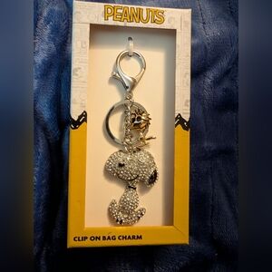 Peanuts Snoopy & Woodstock Rhinestone Clip On Bag Charm LA Rocks
